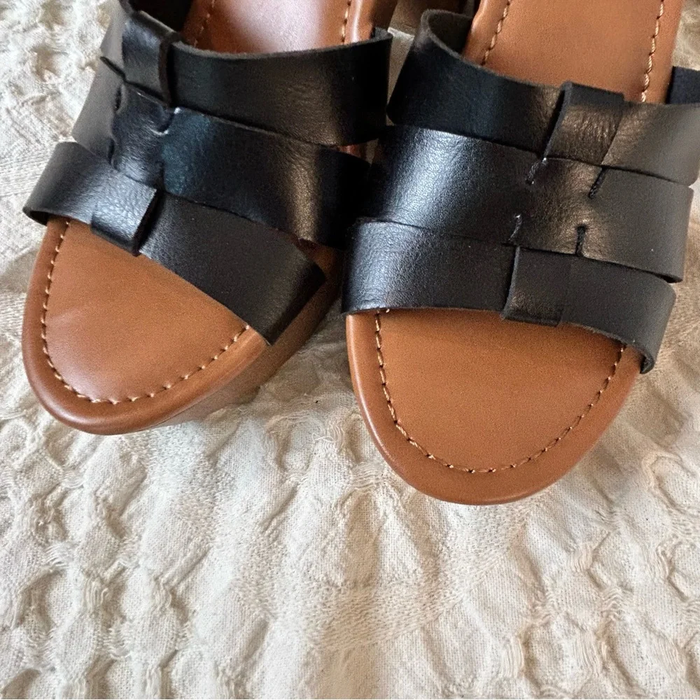 New SM New York Winter black heel sandals 8.5 chunky platform 4” heel